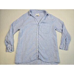 C&C California Womens Linen Button-Up Shirt Light Blue Long Sleeves S Relaxed